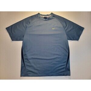 Vintage Y2K Nike Blue Yellow Swoosh Casual Short Sleeve Grey Tag Crewneck Size L
